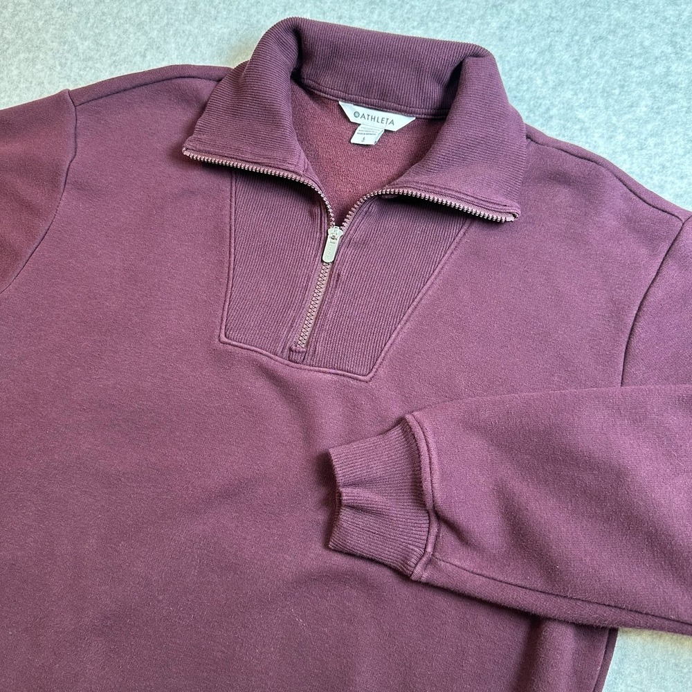 Athleta Cozy Karma Side Zip Funnel Neck Sweatshirt Women L Burgundy Pullover